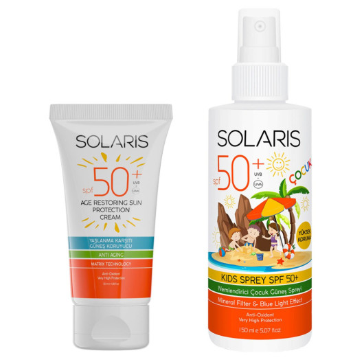 Solaris Sunscreen Anti-Aging Spf 50+ (50 Ml) And Children's Sunscreen Spray Spf 50+ High Protection (150 Ml)
