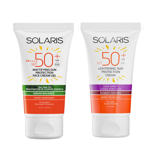 Solaris Gel Sunscreen For Oily Skin Types Spf 50+ (50 Ml) And Anti-Blemish Sunscreen Spf 50+ (50 Ml)