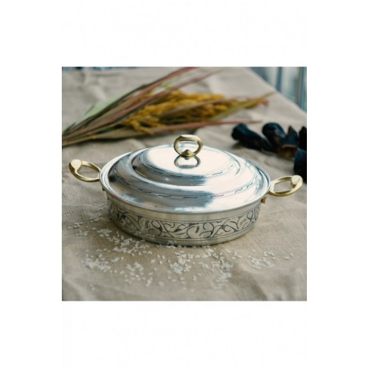 Carried Embroidered Rice Pot Silver 25Cm