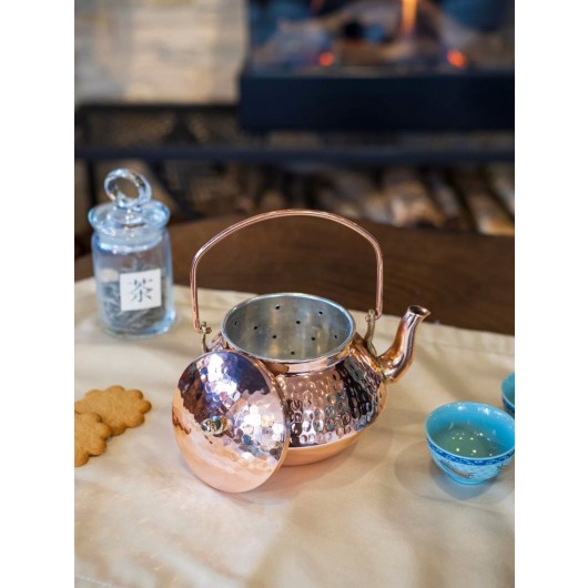 Shiny Hammered Copper Teapot N1