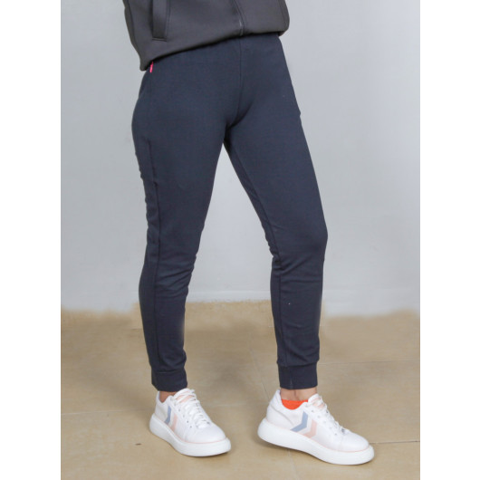 Women's Navy Blue Interlock Fabric Sweatpants