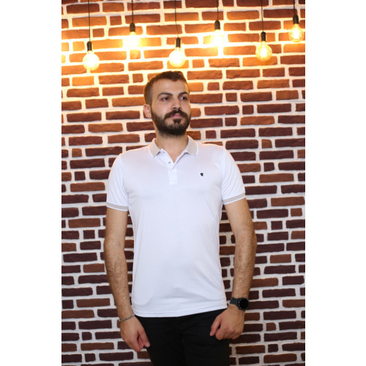 Men's White Short Sleeve Polo Neck Style T-Shirt 3023-02