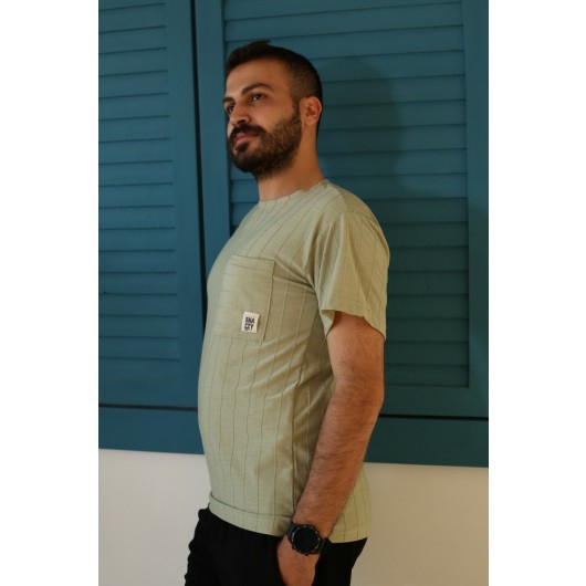 Men's Green Oversize Patterned Fabric T-Shirt