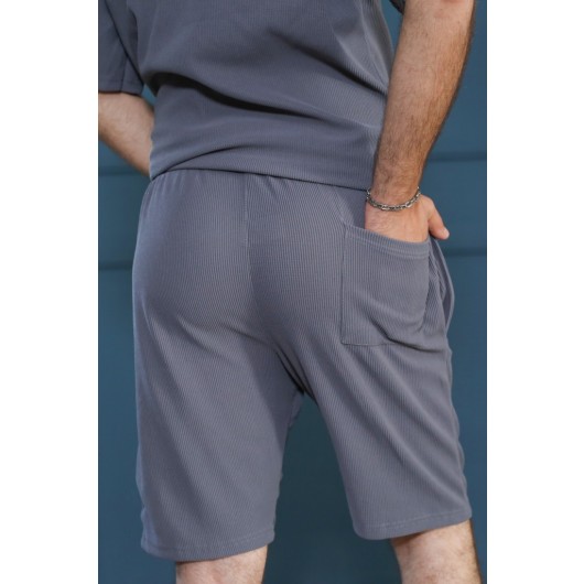 Men's Gray Corded Flato Pocket Style Shorts