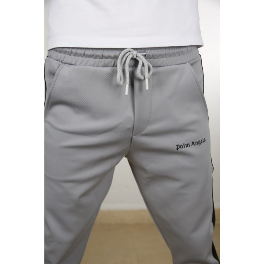 Men's Gray Scuba Fabric Bottom Cuffed Sweatpants