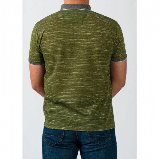 Men's Khaki Digital Print Polo Neck Short Sleeve T-Shirt