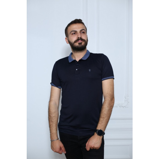 Men's Navy Blue Short Sleeve Polo Neck Style T-Shirt