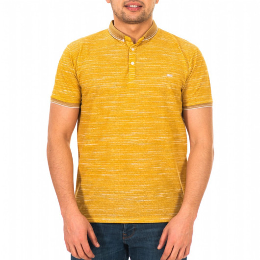 Men's Yellow Digital Print Polo Collar Short Sleeve T-Shirt