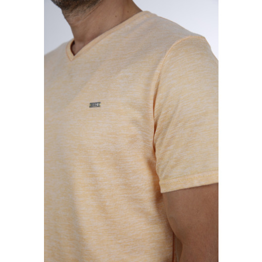 Men's Yellow Slim Fit V Neck Short Sleeve T-Shirt 2001S