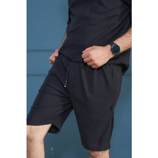 Men's Black Corduroy Flato Shorts With Pocket 90154-01