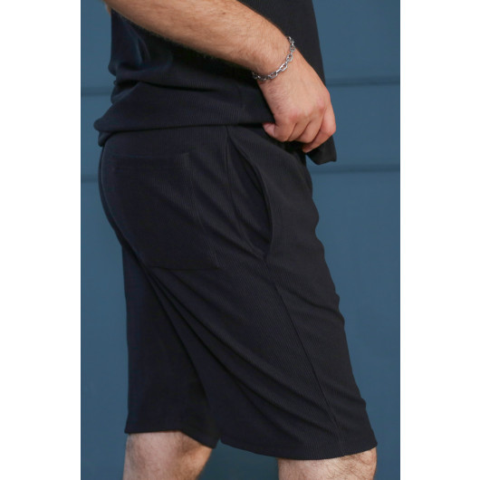 Men's Black Corduroy Flato Shorts With Pocket 90154-01
