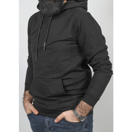Men's Black Kangaroo Pocket Hooded Sweater E2021-01
