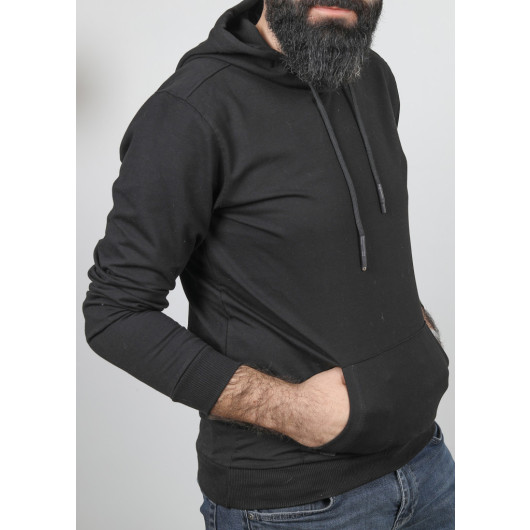 Men's Black Kangaroo Pocket Hooded Sweater E2021-01