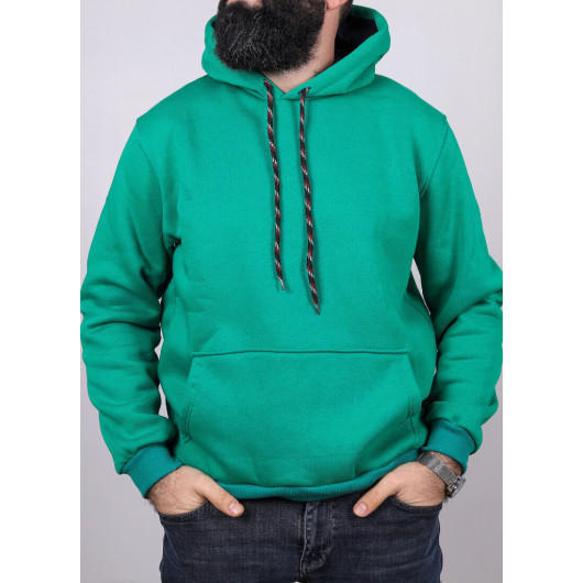 Men's Green Hooded Kangaroo Pocket Sweatshirt