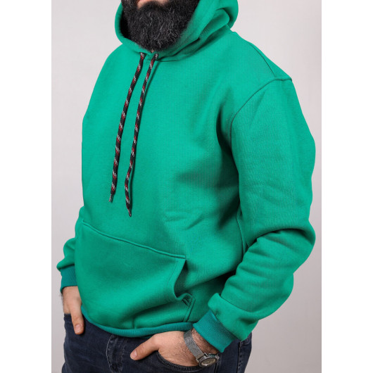 Men's Green Hooded Kangaroo Pocket Sweatshirt