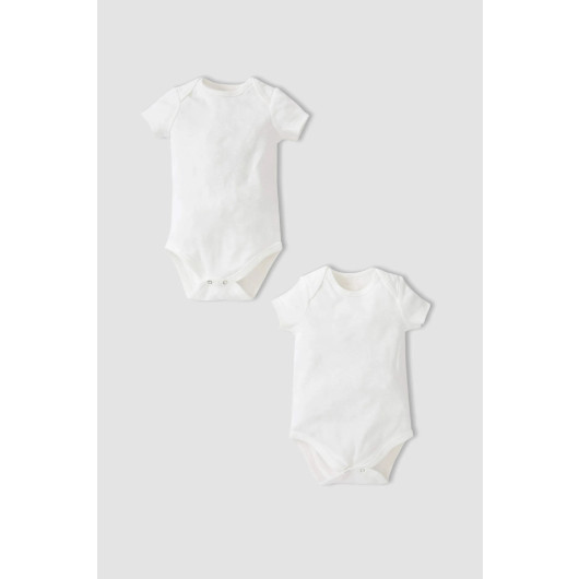 White Crew Neck Short Sleeve Basic Baby Snap Fastener Body