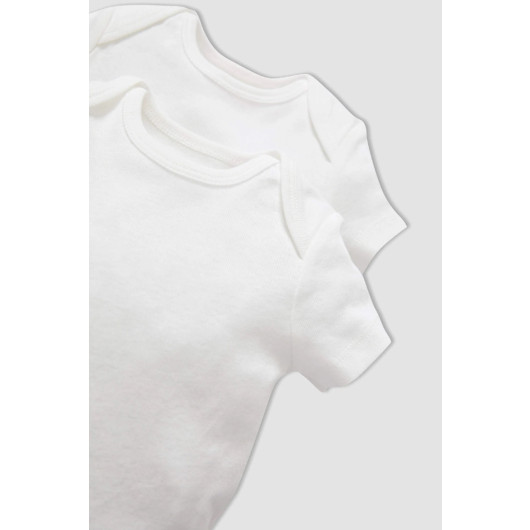 White Crew Neck Short Sleeve Basic Baby Snap Fastener Body