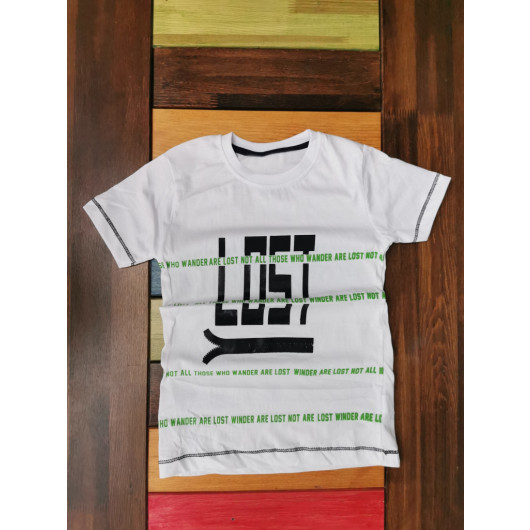Boy's White Crew Neck Short Sleeve Printed T-Shirt