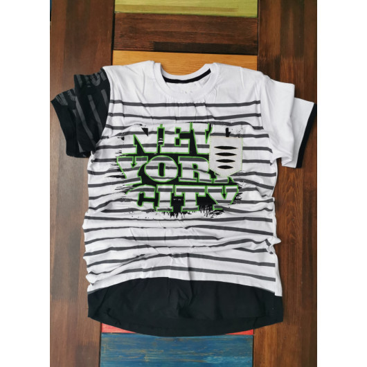 Boy's Khaki Color Cycling Collar Short Sleeve Printed T-Shirt