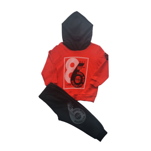 Boy Red Hooded Tracksuit Set