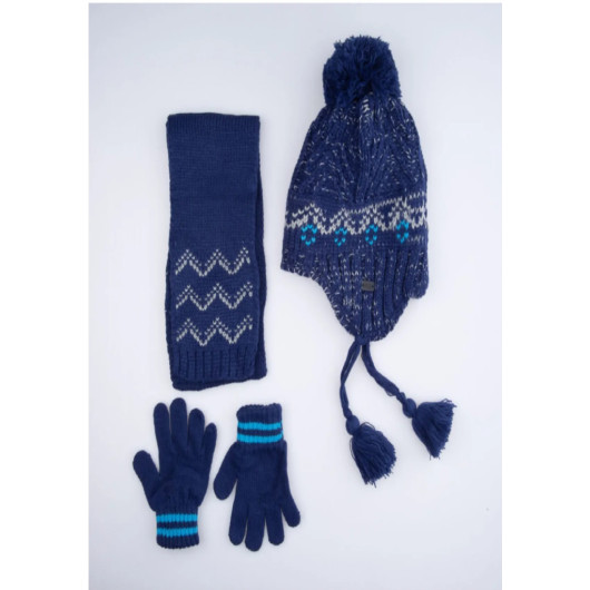 Boys Navy Blue 3-Piece Scarf Beanie Glove Set