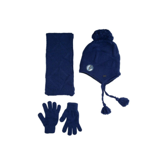 Boys Navy Blue 3-Piece Scarf Beanie Glove Set