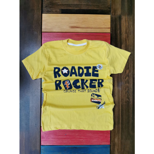 Boy's Yellow Crew Neck Short Sleeve Printed T-Shirt