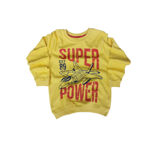 Boy's Yellow Crew Neck Long Sleeve Printed Sweatshirt
