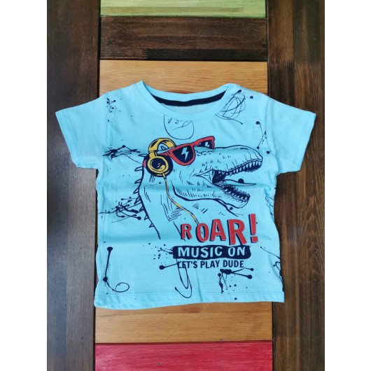 Boy Turquoise Crew Neck Short Sleeve Printed T-Shirt