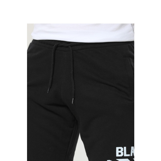 Men's Black Pocket Printed Shorts