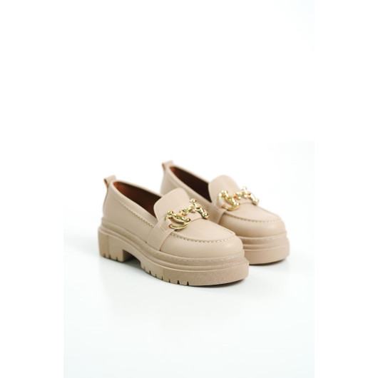 Women's Beige Chain Detailed Casual Loafers