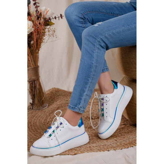 Women's White Hologram Style Sports Sneakers