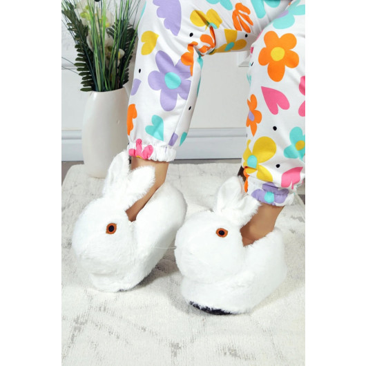 Women's White Rabbit Patterned Slippers