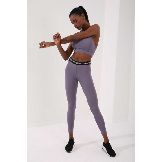 Women's Lilac Letter Belt Slim Fit Slim Fit Sport Leggings