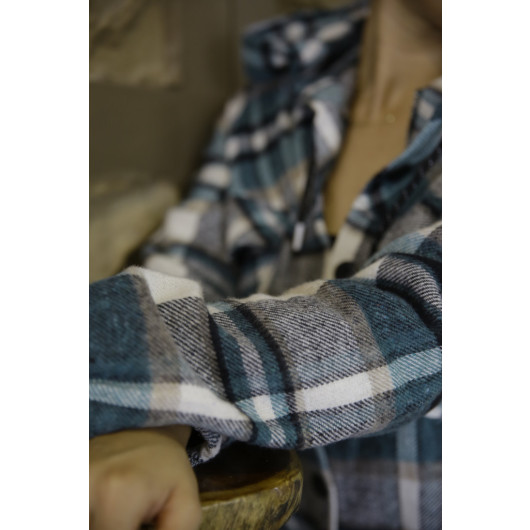Women's Khaki Hooded Long Sleeve Plaid Lumberjack Tunic