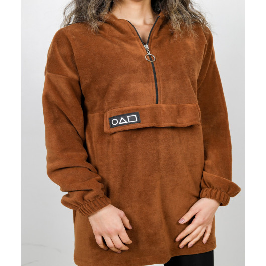 Women's Brown Hooded Fleece Sweatshirt