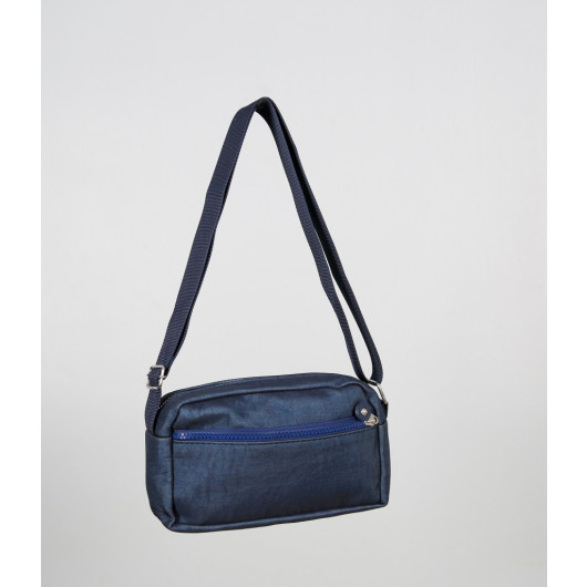 Women's Navy Blue Crinkle 3 Pocket Shoulder Crossbody Bag