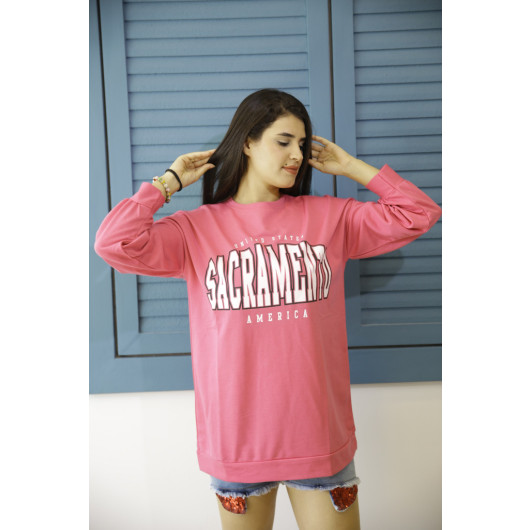 Women's Pink Printed Sweatshirt
