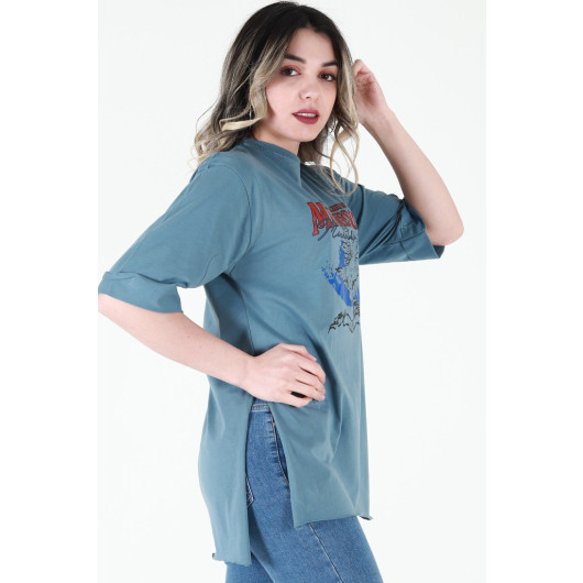 Women's Oil Printed Double Sleeve Oversize T-Shirt