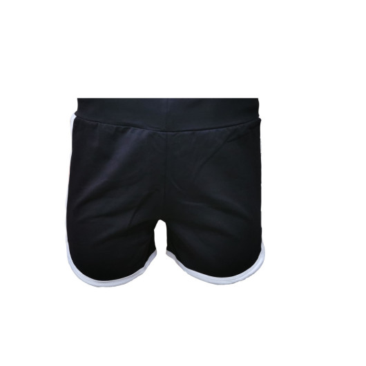 Women's Black Elastic Waist Patterned Mini Sport Shorts