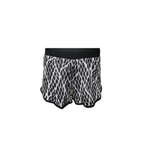 Women's Black And White Elastic Waist Patterned Mini Sport Shorts