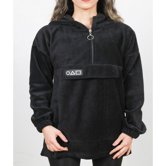 Women's Black Hooded Fleece Sweatshirt