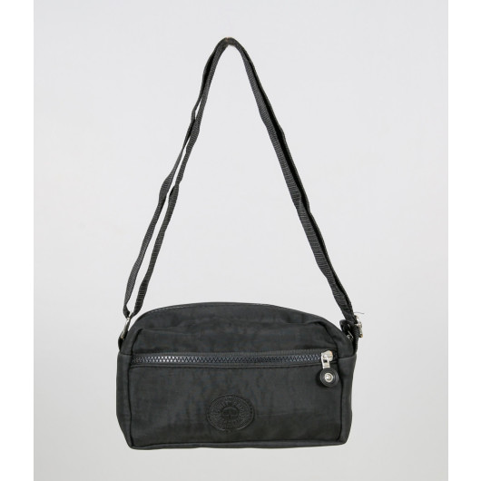 Women's Black Crinkle 3 Pocket Shoulder Crossbody Bag