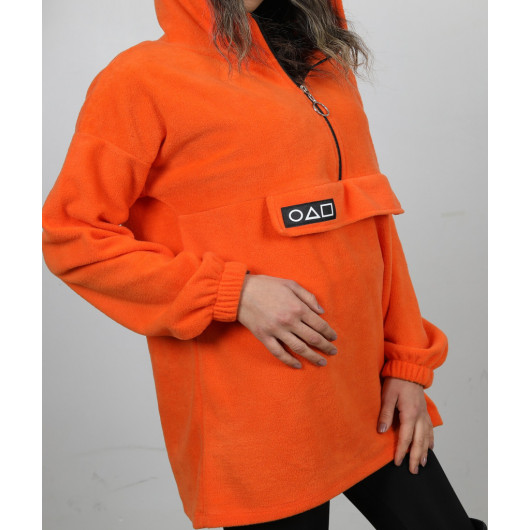 Women's Orange Hooded Fleece Sweatshirt