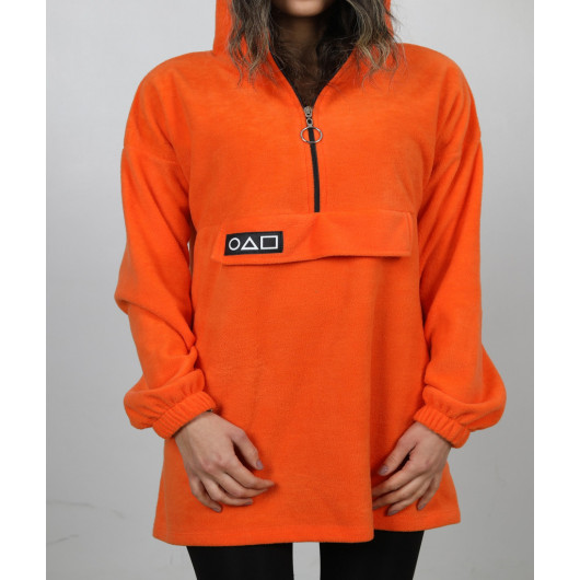 Women's Orange Hooded Fleece Sweatshirt