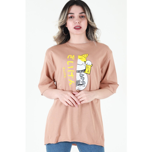 Women's Mink Printed Double Sleeve Oversize T-Shirt