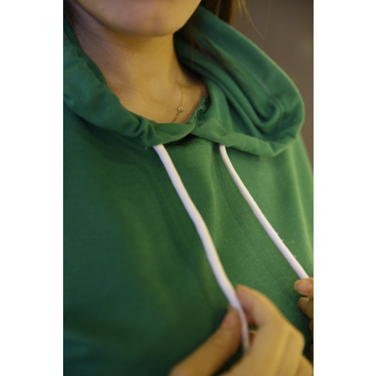 Women's Green Hooded Kangaroo Pocket Tracksuit Set