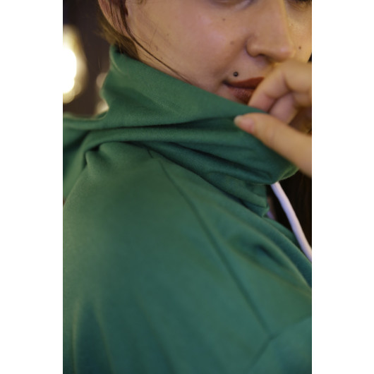 Women's Green Hooded Kangaroo Pocket Tracksuit Set