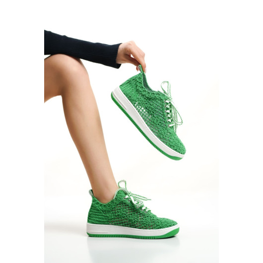 Women's Green Knit Patterned Sneaker Sneakers