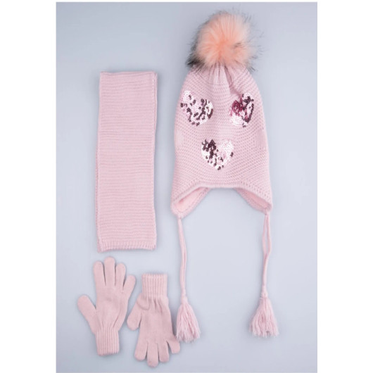 Girl Child Lilac 3-Piece Scarf Beanie Glove Set